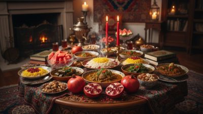 سفره یلدا و غذاهای یلدایی در دورچین مشهد